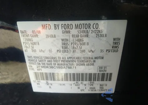 2008 Ford Edge Sel from USA, damaged, VIN 2FMDK38C18BA78871